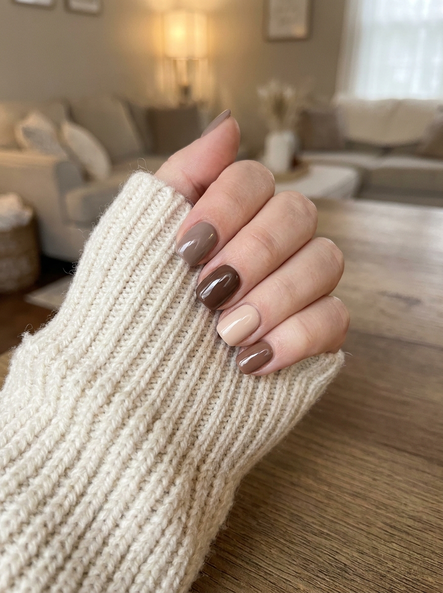 Short Fall Nails mit kurzer Form und warmen Herbstfarben
